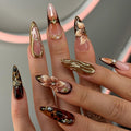Gold Wave Floral Press On Nails | Elegant Wedding Press-On Nail Set | Luxurious Gold Bloom Design | FL91